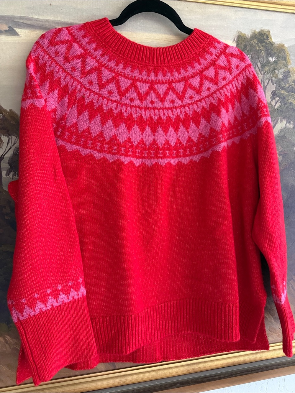 Talbots Red and Pink Fair Isle Crewneck Sweater Size PXL